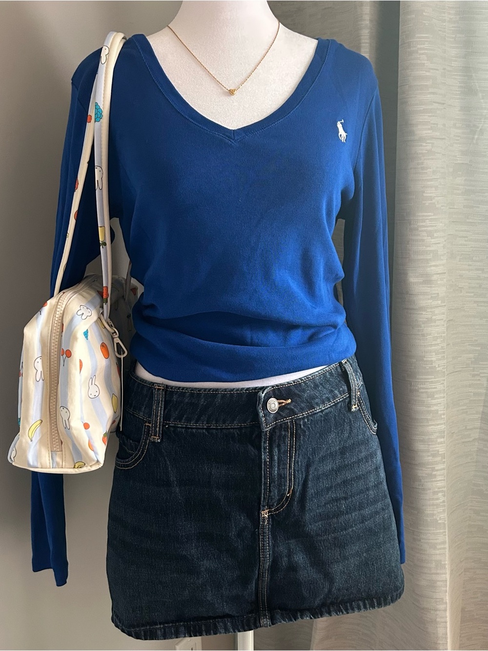 Royal Blue Polo Ralph Lauren Preppy V Neck Long Sleeve Top